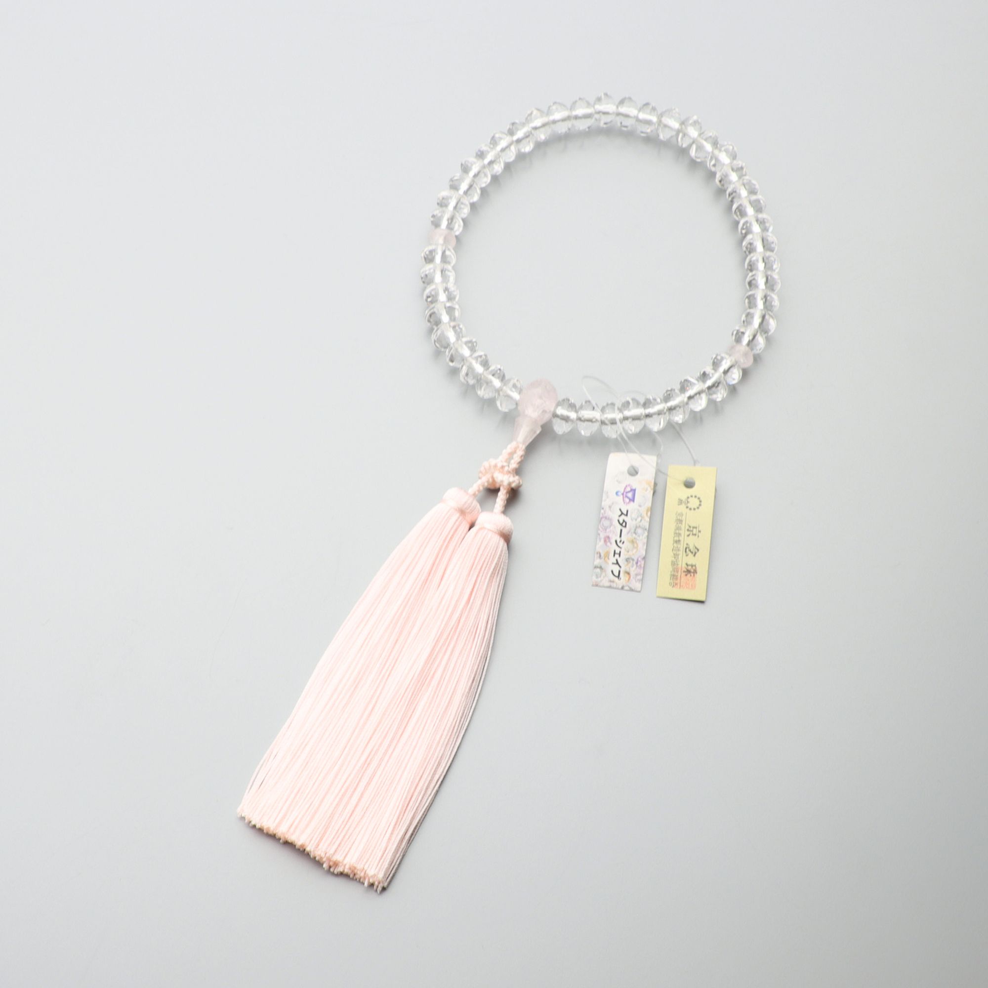 数珠 京念珠 女性用 本水晶6*9mm スターシェイプカット 紅水晶仕立 散華房 葬儀 葬式 フォーマル【レビューで180日保証】