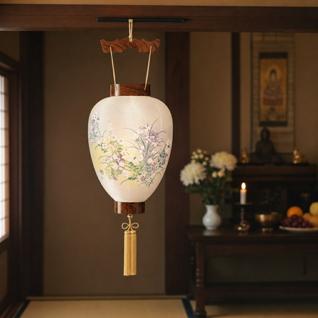【10%OFFクーポン配布中】盆提灯 吊り下げ コードレス 提灯 ちょうちん お盆 初盆 お盆用品 紫檀杢目（紙/蘭）戒名 俗名｜仏壇・仏具専門店　ぶつえいどう