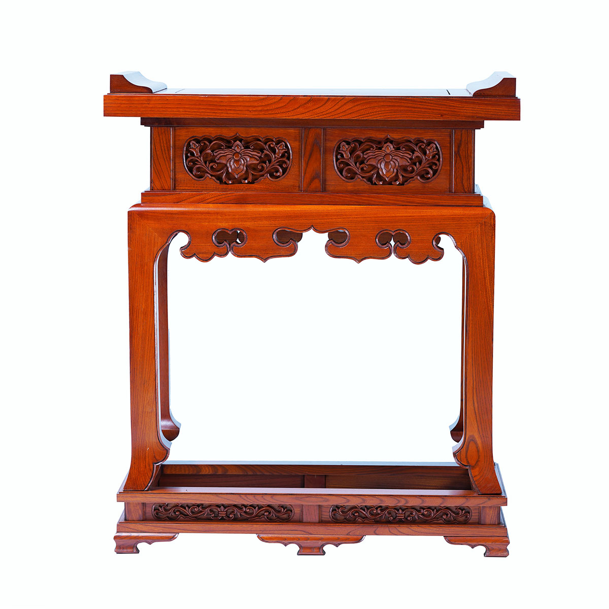 本山型彫入二間香台 2尺 欅(けやき) 摺り漆 お寺さま用仏具 焼香