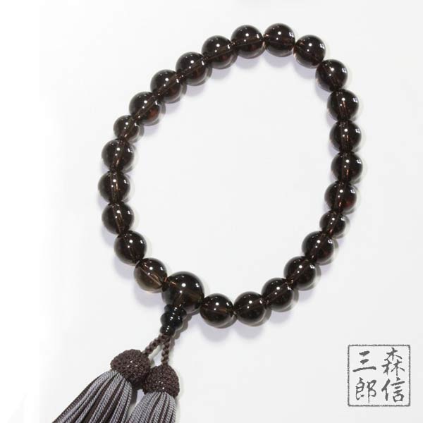 【全品ポイント５倍】数珠 男性用 茶水晶 12mm 22玉 片手 共仕立 正絹房(房色・煙茶/ネズ茶) (茶水晶 スモーキークォーツ 虎眼 京念珠 略式数珠 念誦 天然石 葬式 法要)【送料無料】 京都珠数製造卸協同組合謹製