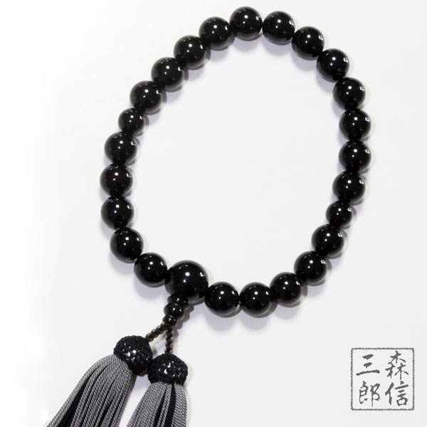 数珠 男性用 黒オニキス 12mm 22玉 片手 共仕立 正絹房(房色・黒/ネズ茶) ( 京念珠 略式数珠 念誦 天然石 男の子 記念品 フォーマル 葬式 法要)【送料無料】 京都珠数製造卸協同組合謹製