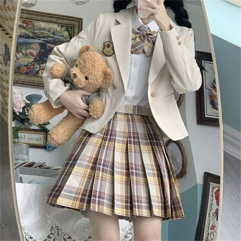 女子高生 制服 5点セット 学生服 JK制服 ジャケット+長袖シャツ＋スカート+蝶結び+バッジ コスプレ レディース 高校制服 セーラー服 JK