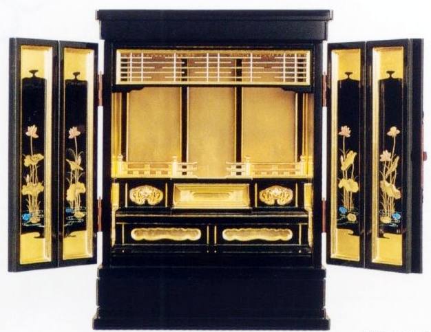 楽天市場】小型 仏壇 静 15巾20号『戸裏蒔絵入』 金仏壇 都市型 上置 