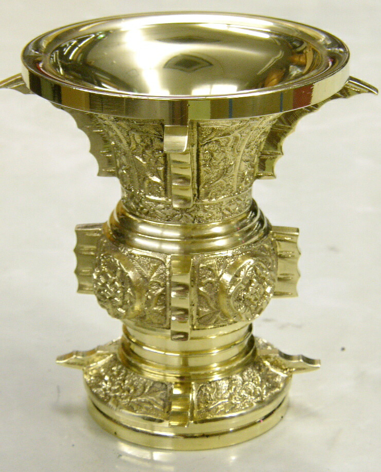 楽天市場】花瓶 東用 丸型四鰭 花立 本山彫 磨き 仕上4.0号 落し付