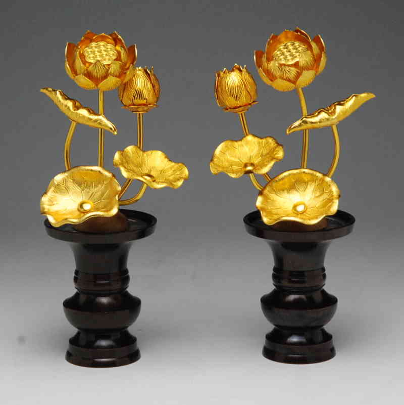 楽天市場】仏具・仏花 小常花 アルミ製 3号5本立（1対）金色花立 別売