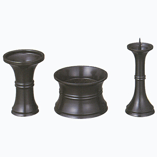 仏具セット ミニ 三具足セット ミニ仏壇用 呂|金属製(銅器製 花立(径53×高76mm) 香炉(径70×高47mm) 灯立(径34×高90mm))重量356g|仏壇 仏具 神棚のハセガワ仏壇