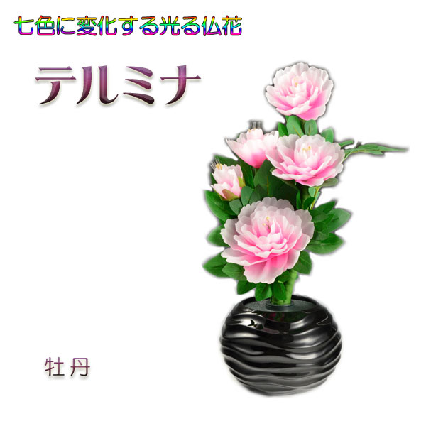 光ファイバー使用の光る仏花【7色に変化する煌めくお花 テルミナ:牡丹】新盆 初盆 お盆用品 盆提灯 盆花 仏壇用仏具 送料無料【smtb-td】【RCP】