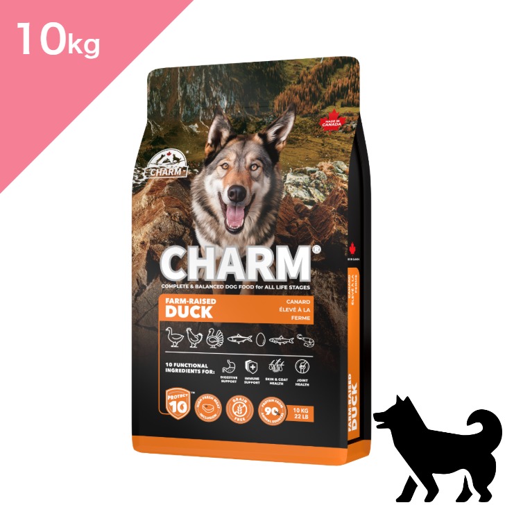 ◆クーポンあり◆ 【犬用】 新 CHARM PROTECT10 チャーム プロテクト10 ファームレイズドダックドッグフード 全年齢対応【10kg】 Charm Farm-Raised Duck Dog Food 正規品 ダック 鴨肉 鶏ミール 七面鳥ミール カナダ