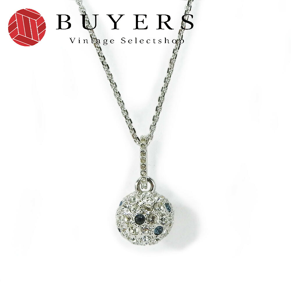 【中古】スワロフスキー ペンダント ネックレス パヴェ ボール クリスタル ブルー シルバー メッキ アクセサリー 小物 swarovski accessories necklace silver