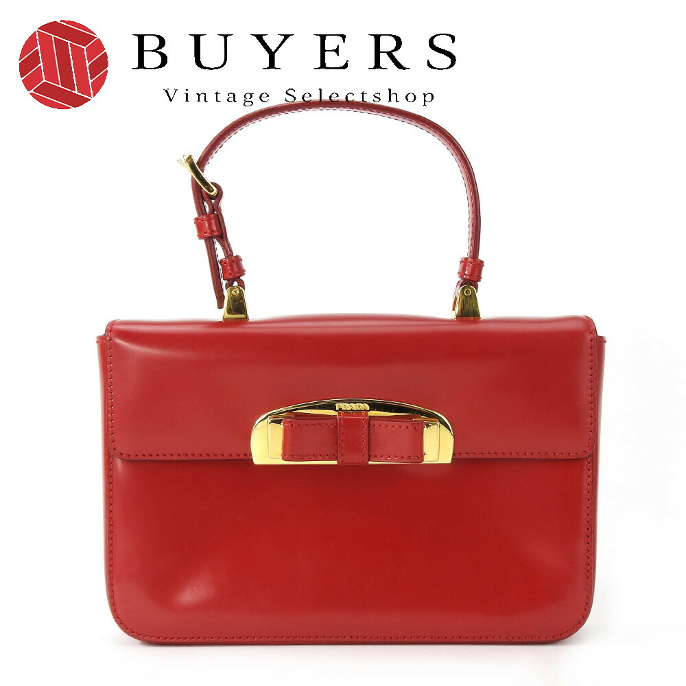 【中古】 プラダ ハンドバッグ BN1670 カーフ ROSSO レッド ゴールド金具 ミニバッグ リボン レディース 女性 PRADA