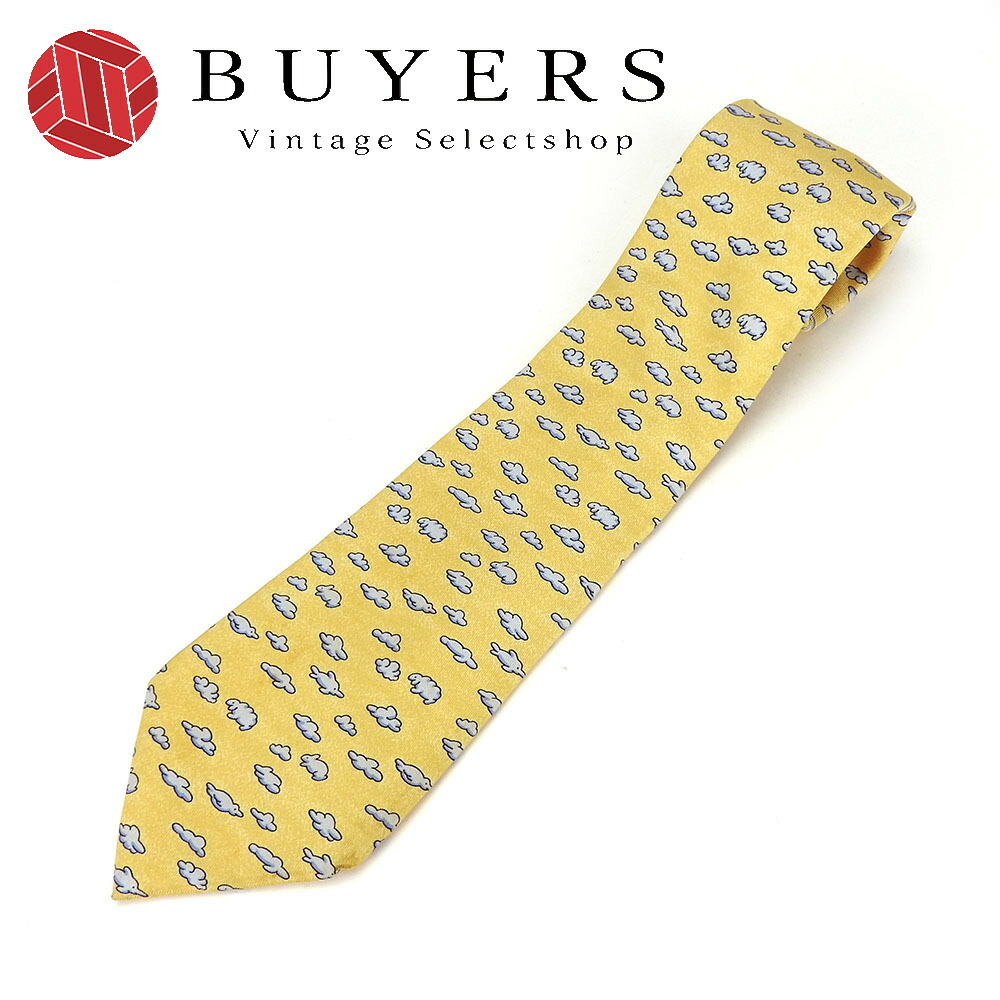 中古 エルメス ネクタイ シルク イエロー ビジネス おしゃれ 総柄 メンズ 男性 HERMES 23839-1_wm.jpg
