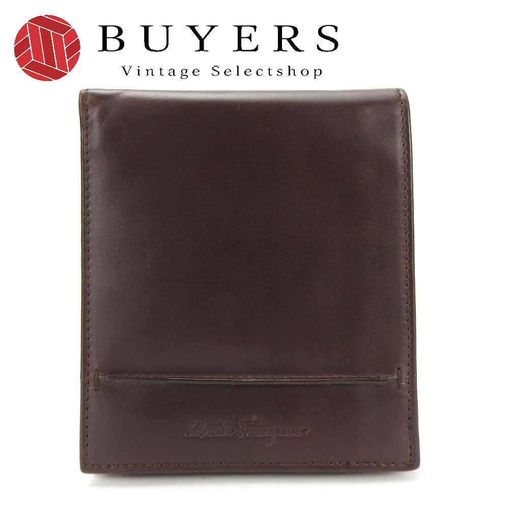 【中古】 サルヴァトーレフェラガモ 二つ折り財布 レザー ブラウン ロゴ シンプル メンズ 男性 Salvatore Ferragamo