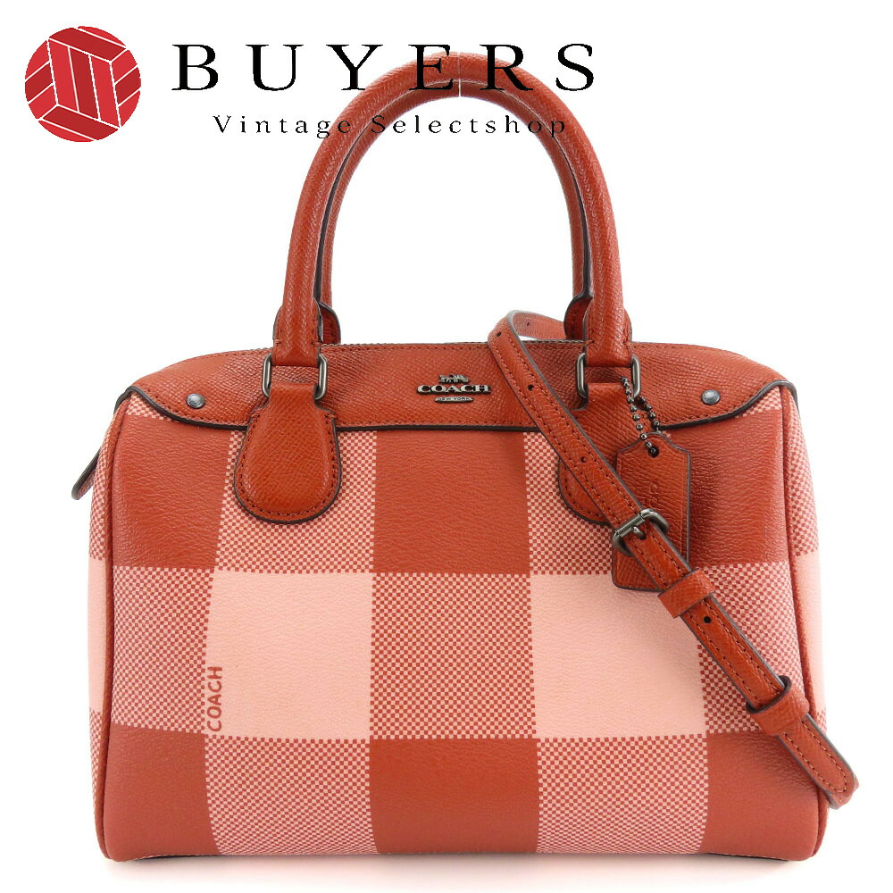 【中古】 コーチ ハンドバッグ ミニボストン F26146 レザー レッド ピンク チェック柄 2WAY ショルダー レディース 女性 COACH