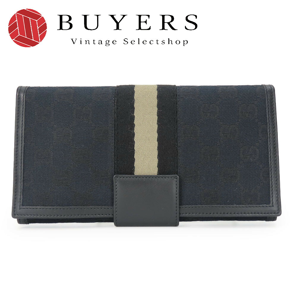 【中古】 グッチ 長財布 035.0416.2180 ウェブライン GGキャンバス ブラック 二つ折り 定番 レディース メンズ GUCCI|Vintage Selectshop BUYERS