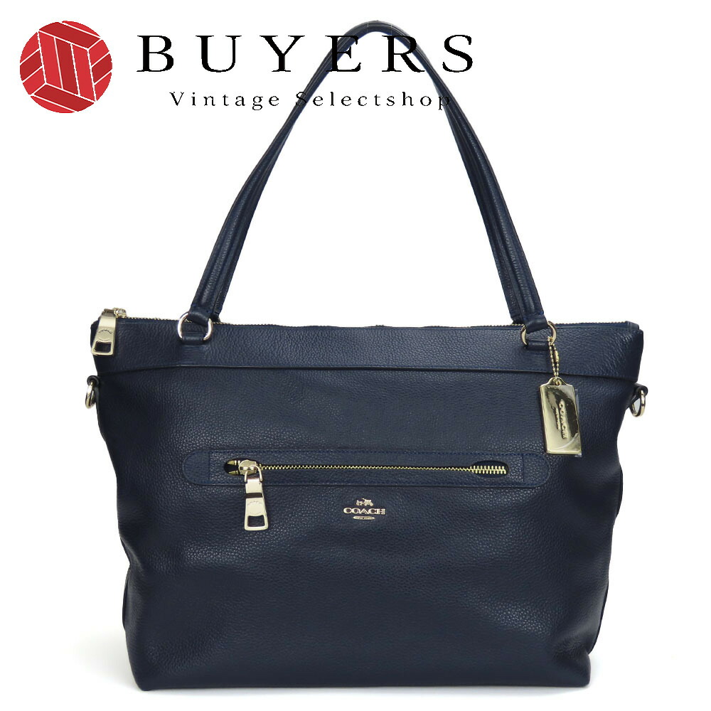 【中古】 コーチ トートバッグ F54687 レザー ネイビー ゴールド金具 2WAY ショルダー 肩掛け レディース 女性 COACH