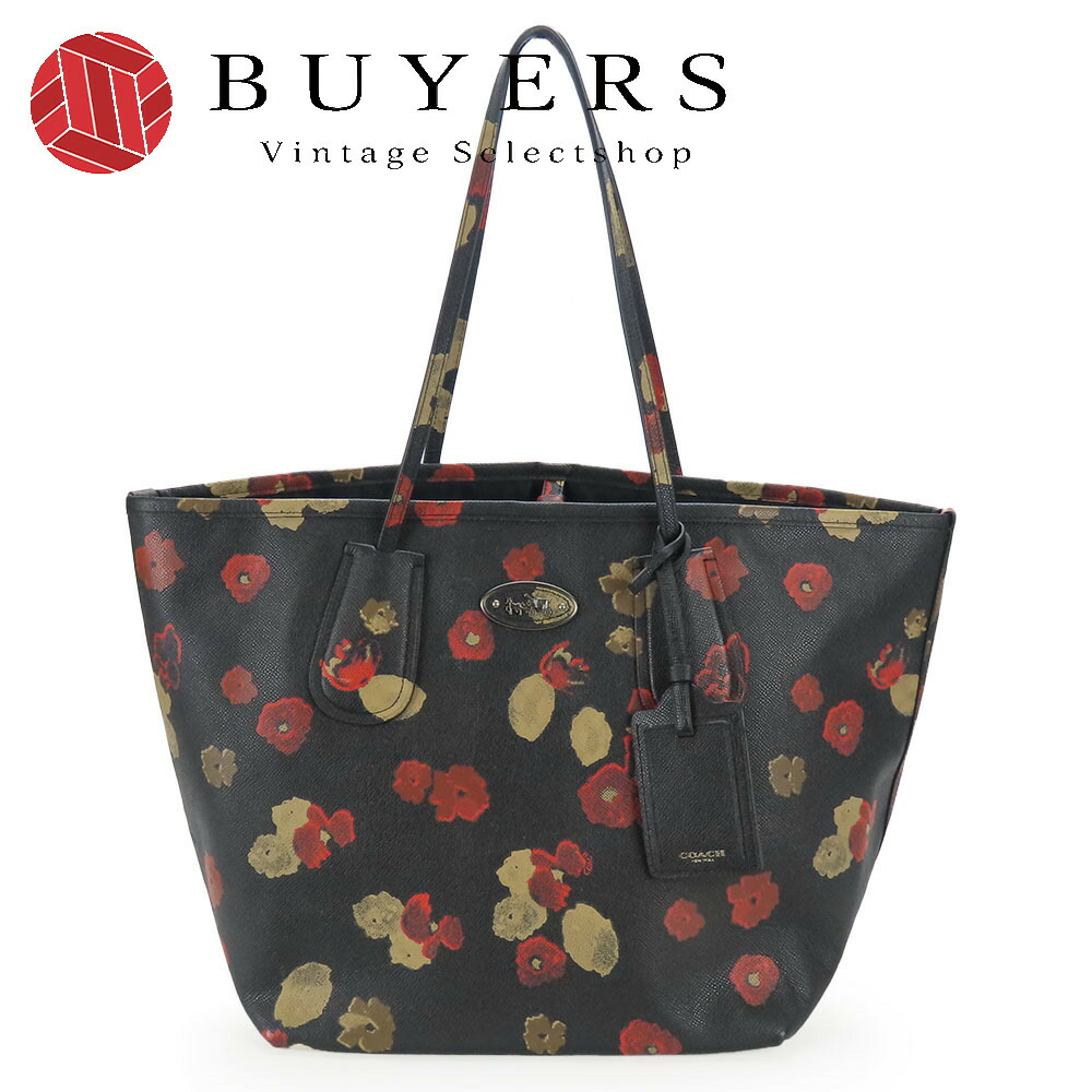 【中古】 コーチ トートバッグ 33857 フローラル レザー ブラック フラワープリント 肩掛け レディース 女性 COACH