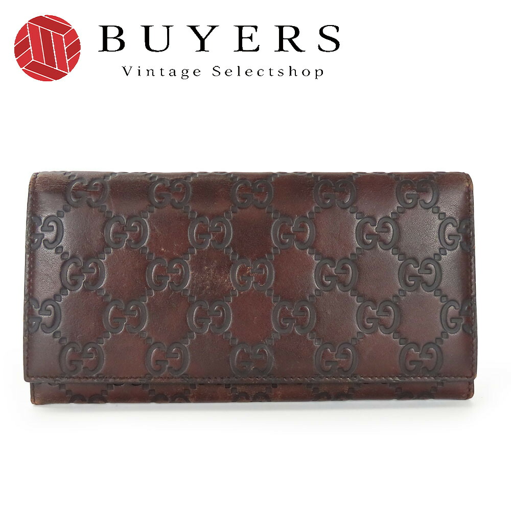 【中古】 グッチ 二つ折り財布 146229 シマレザー ダークブラウン 長財布 小物 普段使い レディース 女性 GUCCI