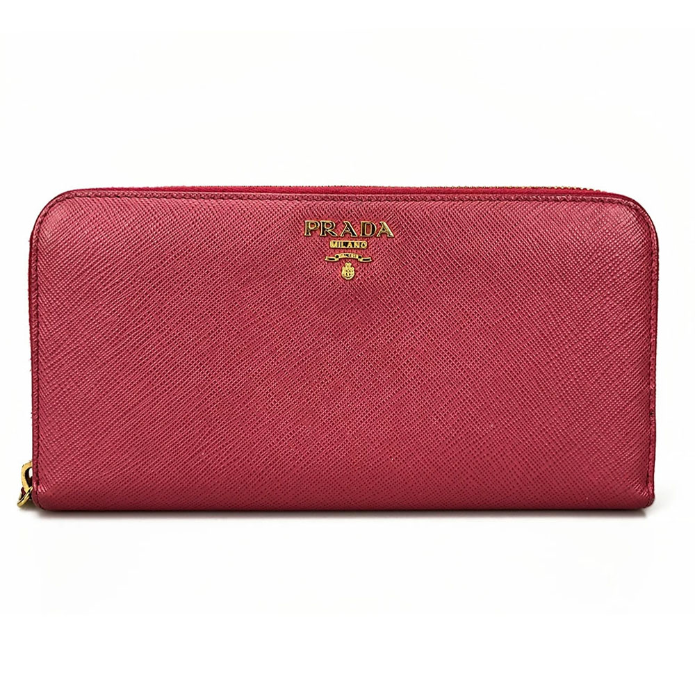 【中古】プラダ PRADA 1ML506 ラウンドジッパー長紙入れ サフィアーノ SAFFIANO METAL PEONIA さくら色系 PINK 箱付 なめし革 Zip Around Wallet leather