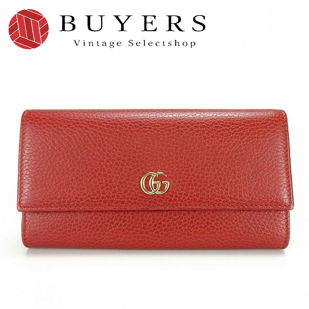 【中古】グッチ GUCCI 456116 二つ折り長紙入れ プチ マーモント なめし革 赤いこと 赤  ウォレット レディース