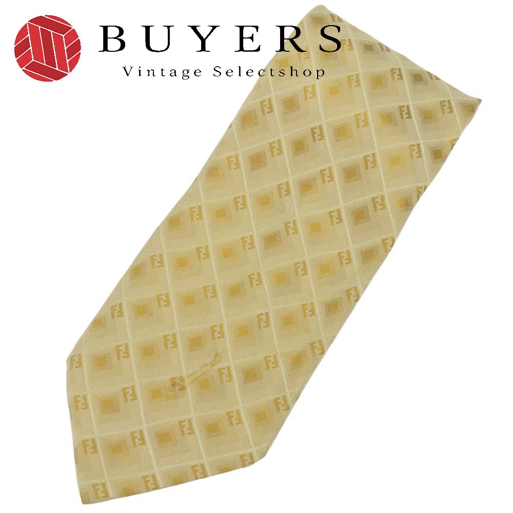 FENDI ネクタイ 黄色イエロー 男性 メンズ スーツ シルク100% 無地 100
