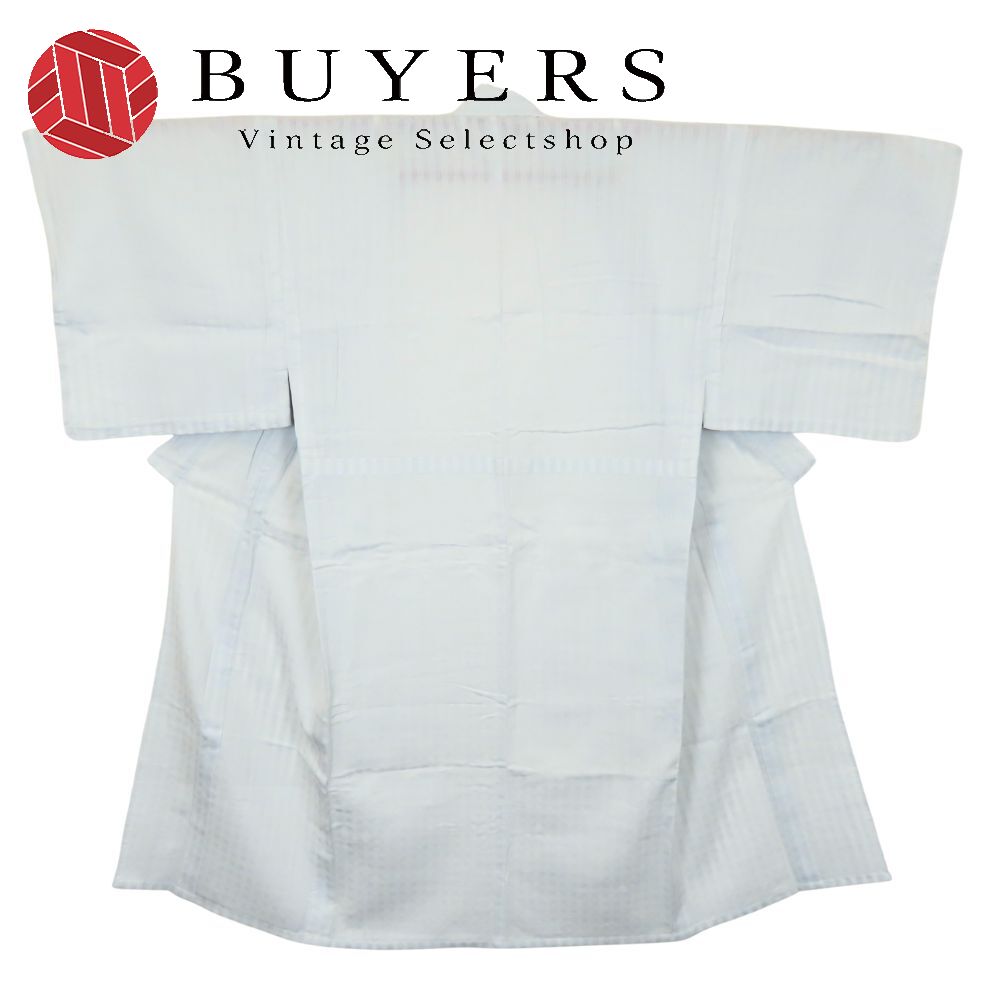 【中古】 浴衣 BUSHOAN 撫松庵 M 綿麻 白 薄灰色 格子柄 シンプル お洒落 和装 呉服 和服 きもの メンズ 男性