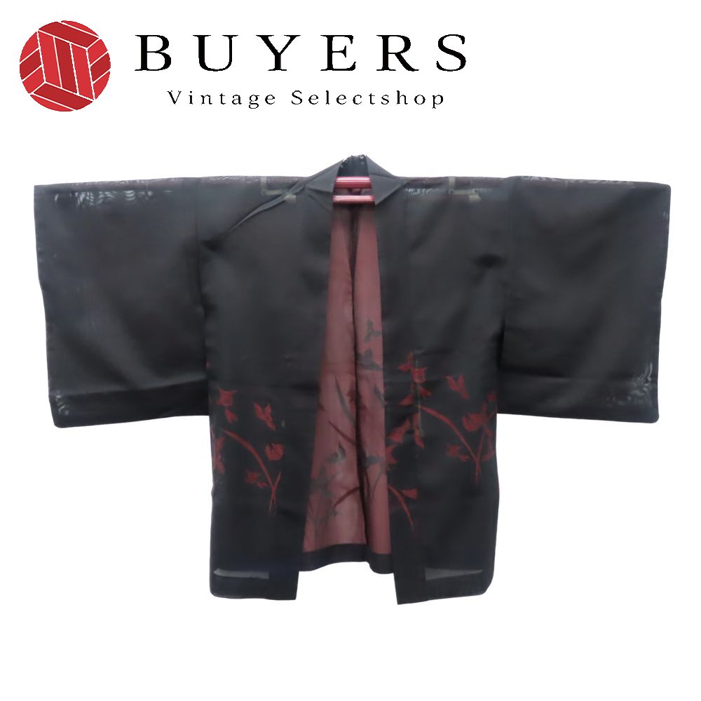 【中古】 羽織 正絹 黒 赤 おしゃれ 夏 紗 和装 呉服 和服 きもの レディース 女性