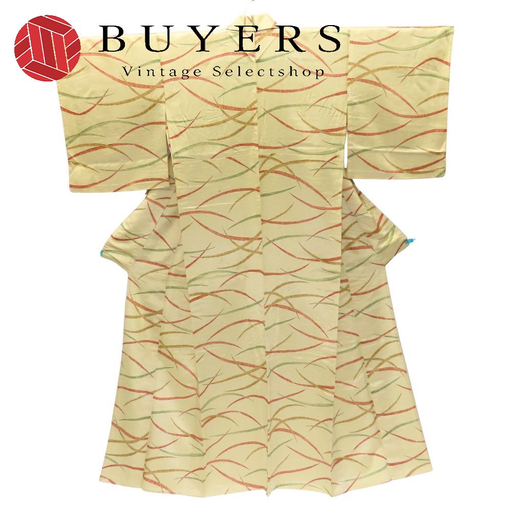 【中古】 小紋 単衣 正絹 ベージュ モダン 洒落 和装 呉服 和服 きもの レディース 女性