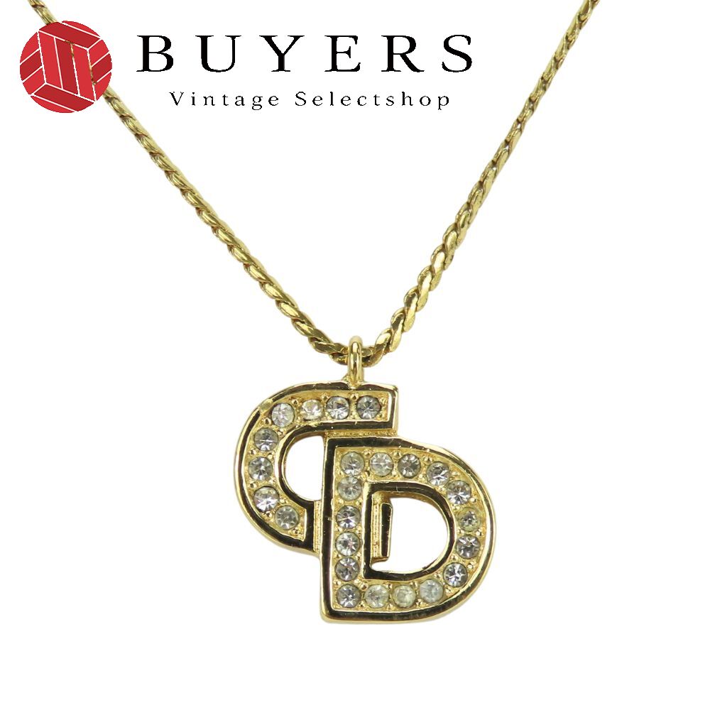 【中古】 クリスチャンディオール ネックレス メタル ラインストーン ゴールド CDロゴ メッキ アクセサリー レディース 女性 Christian Dior｜Vintage Selectshop BUYERS