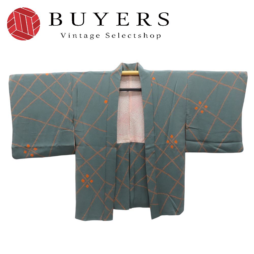【中古】 羽織 羽織紐つき 正絹(金銀糸除く) グレー オレンジ 和装 呉服 和服 きもの レディース 女性