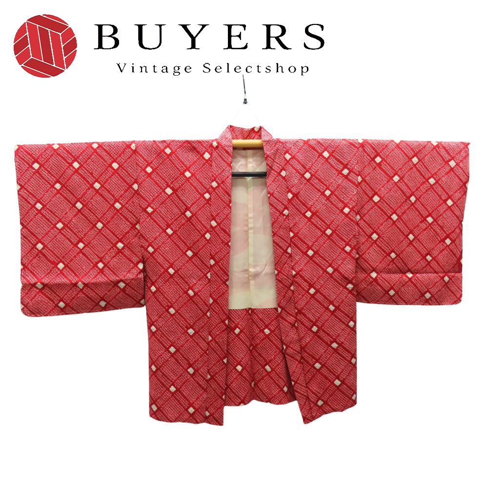 【中古】 羽織 しつけ糸あり 正絹(金銀糸除く) レッド系 ホワイト 絞り 和装 呉服 和服 きもの レディース 女性