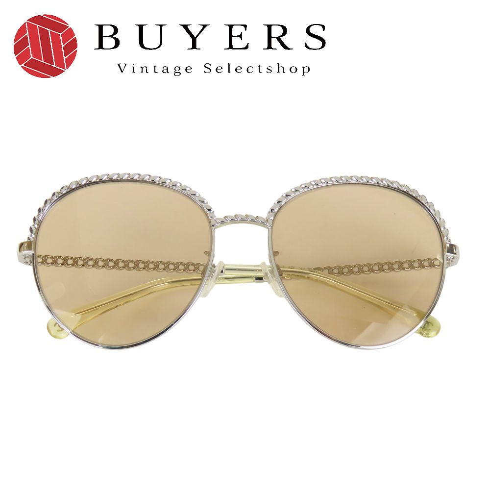 【中古】 シャネル サングラス 4242 パントシェイプ メタル ブラウン系 シルバー チェーン 55□17 135 レディース 女性 CHANEL