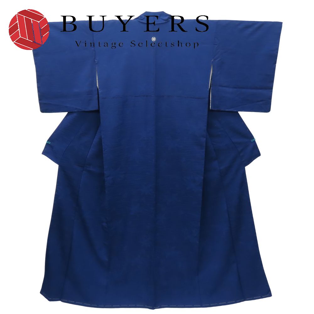 【中古】 色無地 正絹 着丈約170cm 裄丈約68cm ネイビー 紅葉 和装 呉服 和服 きもの レディース 女性｜Vintage Selectshop BUYERS
