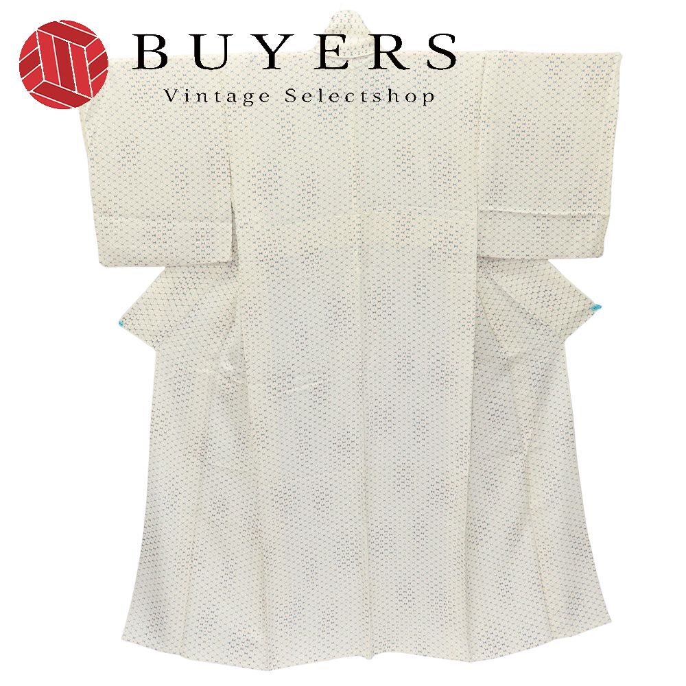 【中古】 小紋 正絹(金銀糸除く) ホワイト グレー レッド 単衣 和装 呉服 和服 きもの レディース 女性