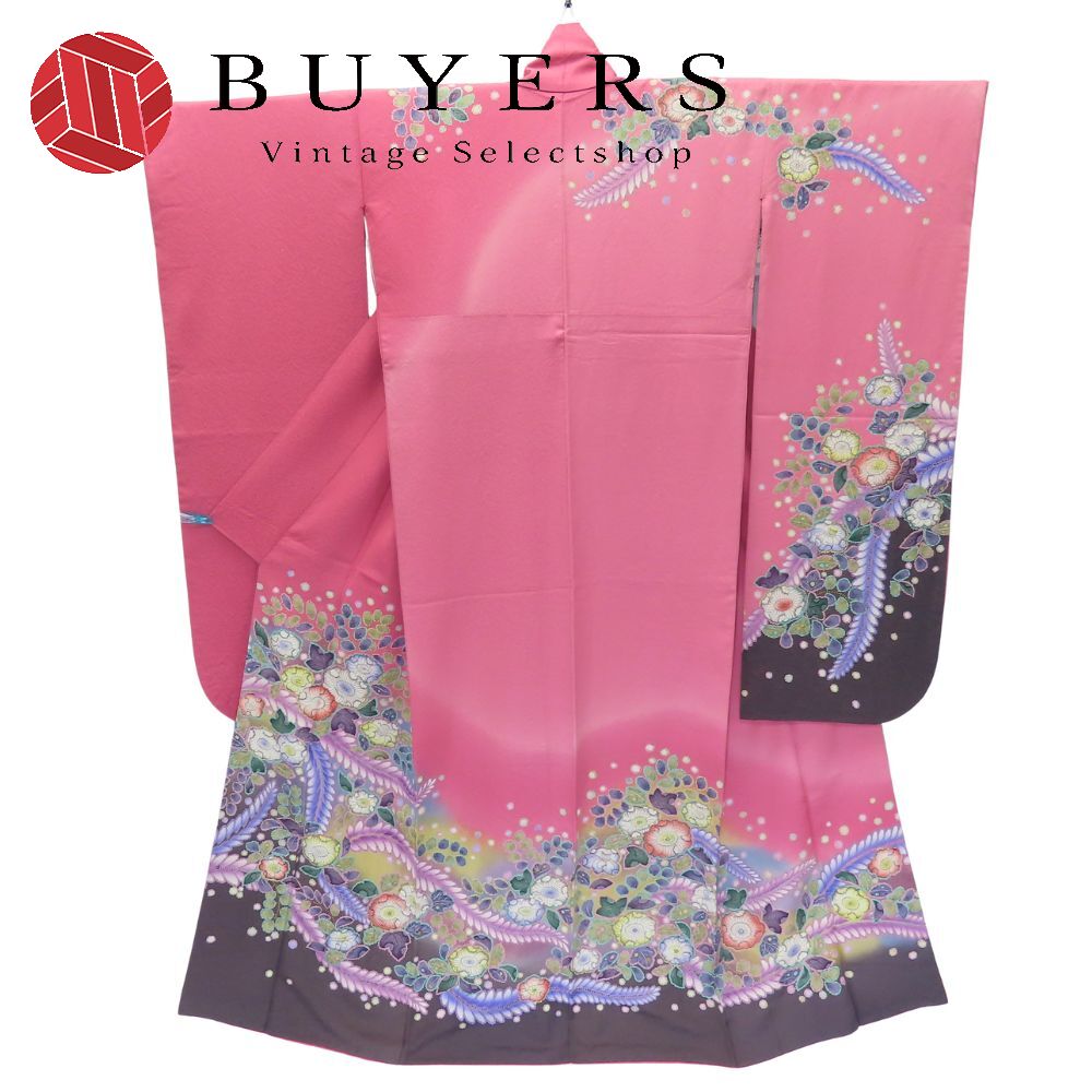 【中古】 振袖 正絹(金銀糸除く) ピンク 成人式 辻が花 和装 呉服 和服 きもの レディース 女性