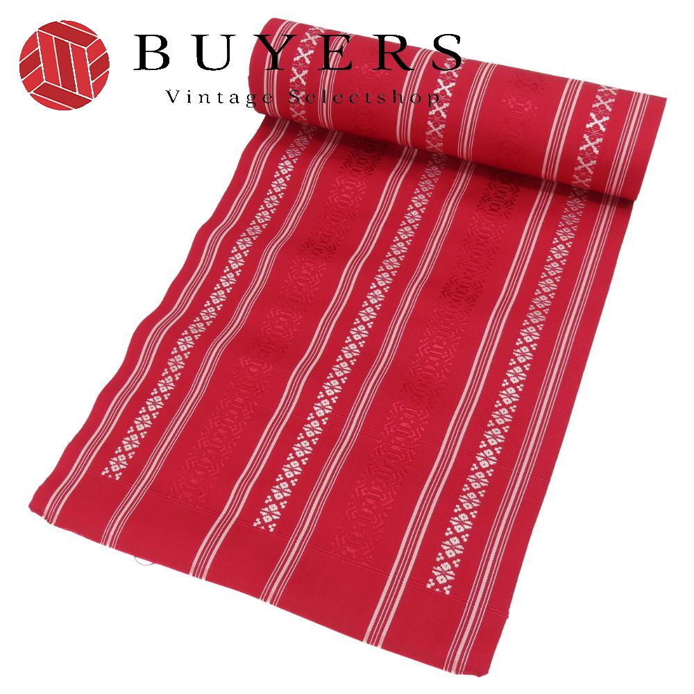 【中古】 切れ地 八寸名古屋帯 正絹 赤いこと 白いこと 献上柄 和装 切れ地 着物 きもの レディース お上さん