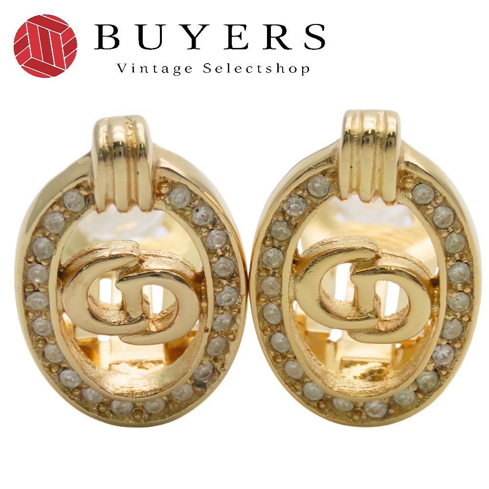 【中古】 クリスチャンディオール イヤリング CDロゴ メタル ラインストーン ゴールド メッキ GP アクセサリー レディース 女性 Christian Dior