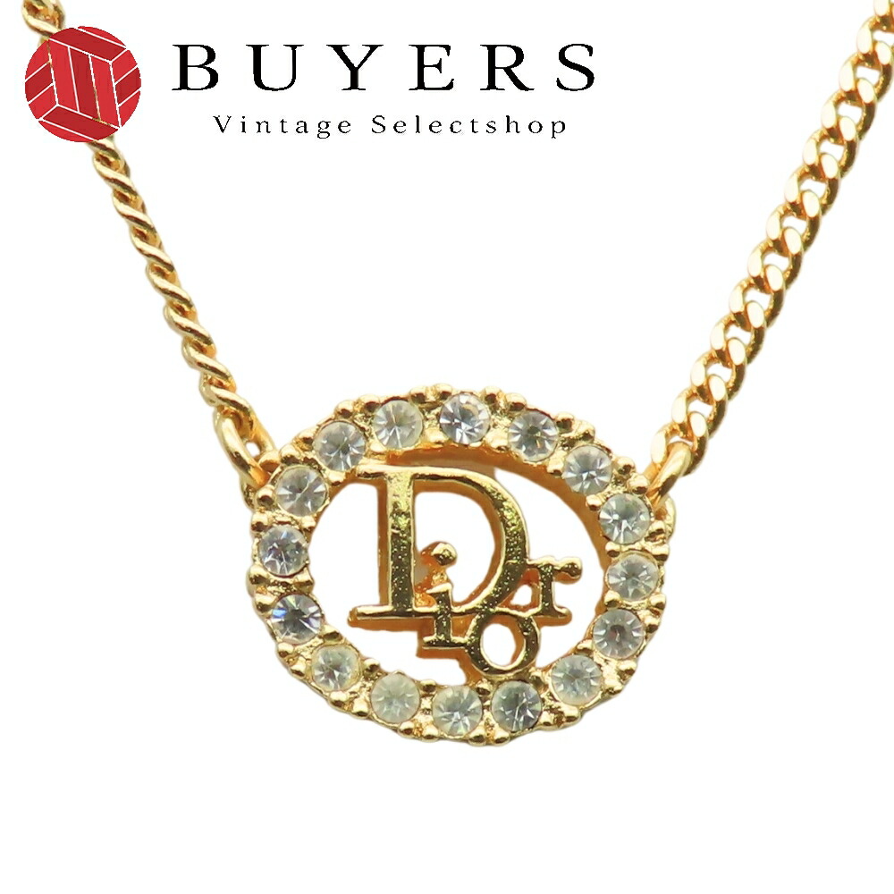【中古】 クリスチャンディオール ネックレス ロゴ メタル ラインストーン ゴールド メッキ GP アクセサリー レディース 女性 Christian Dior