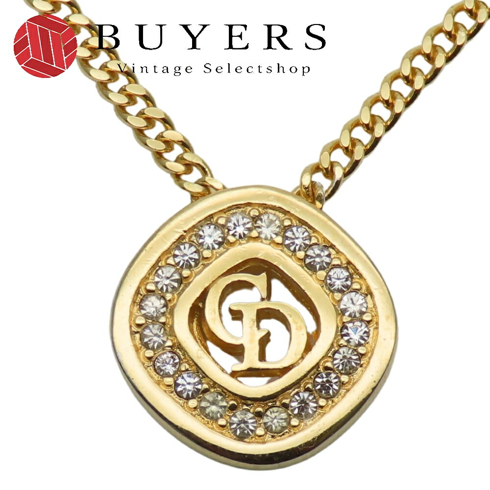 【中古】 クリスチャンディオール ネックレス CDロゴ メタル ラインストーン ゴールド メッキ GP アクセサリー レディース 女性 Christian Dior