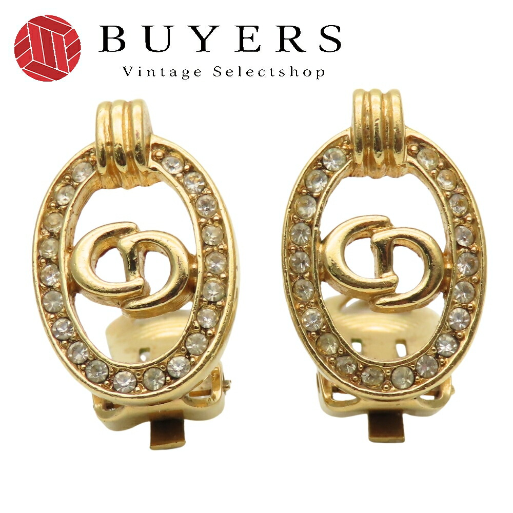 【中古】 クリスチャンディオール イヤリング CDロゴ メタル ラインストーン ゴールド メッキ GP アクセサリー レディース 女性 Christian Dior