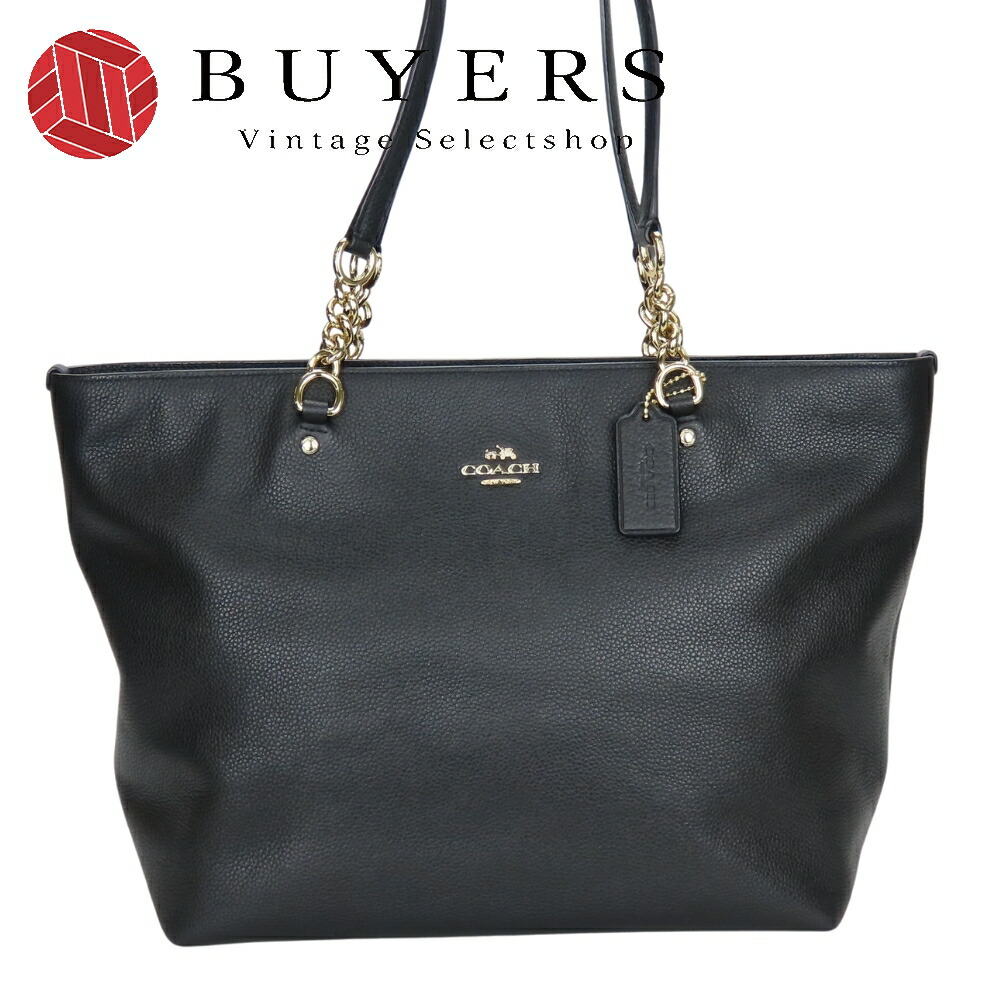 【中古】 コーチ トートバッグ 36600 レザー ブラック ゴールド金具 肩掛け チェーン レディース 女性 COACH
