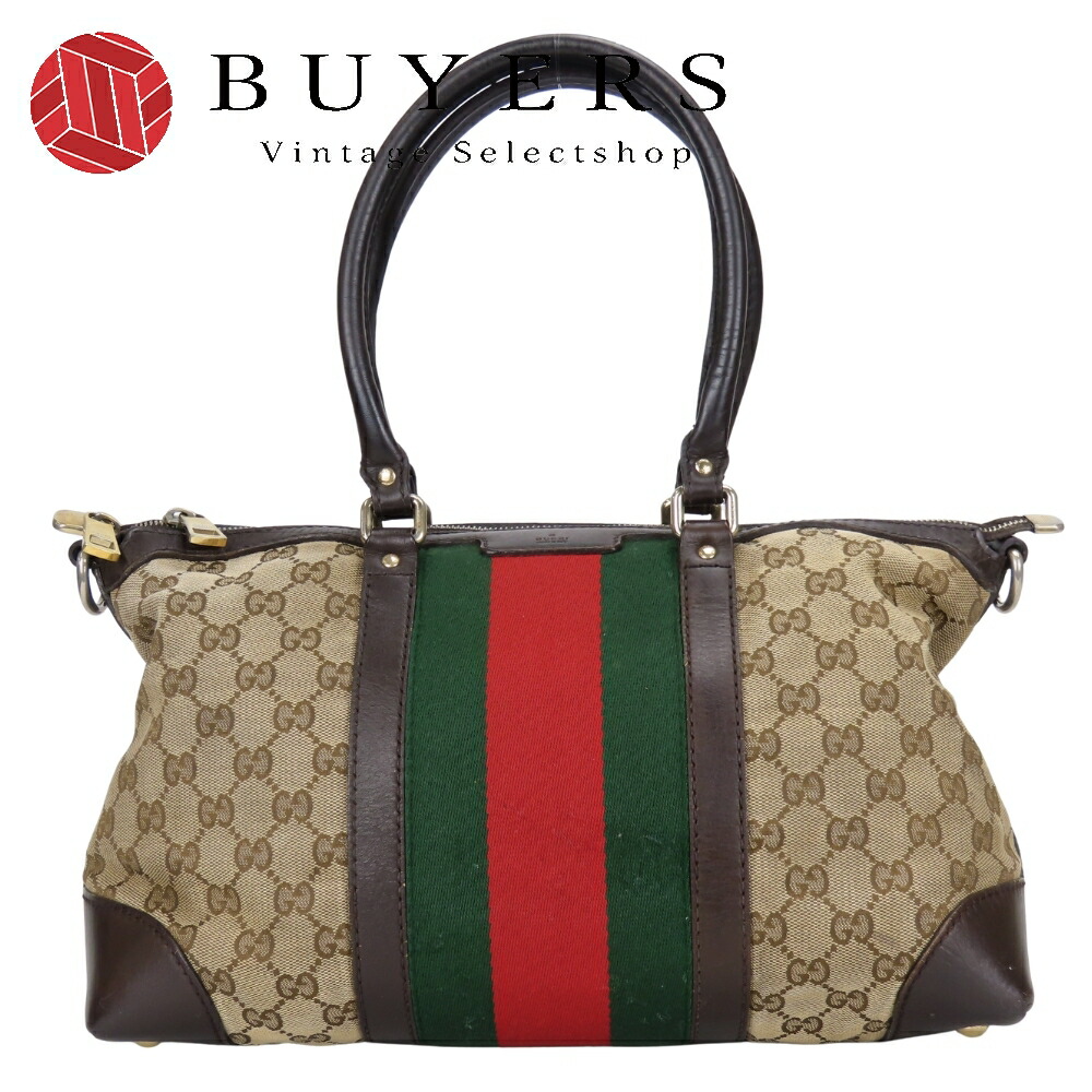 【中古】 グッチ ハンドバッグ シェリーライン 257341 GGキャンバス レザー ベージュ ダークブラウン レディース 女性 GUCCI