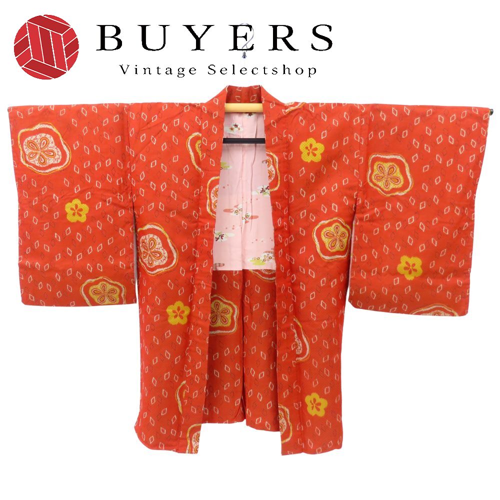 【中古】 羽織 正絹 着丈約87.5糎 裄丈約62.5糎 緋色 赤銅色系 マルチ色合い 大正浪漫 今めかしい 和装 織り地 着物 きもの レディース お上さん
