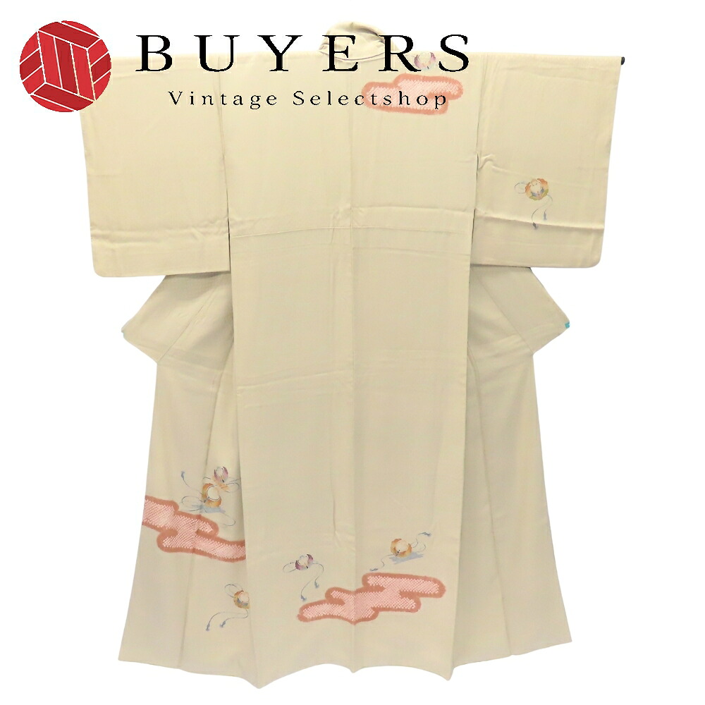 【中古】 訪問着・付下 正絹 ベージュ 手描き 絞り 和装 呉服 和服 きもの レディース 女性