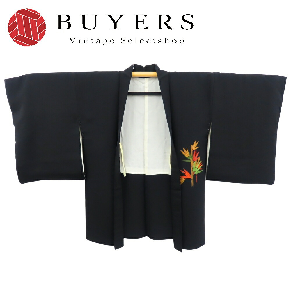 【中古】 羽織 正絹 ブラック マルチカラー 刺繍 羽織紐つき 和装 呉服 和服 きもの レディース 女性
