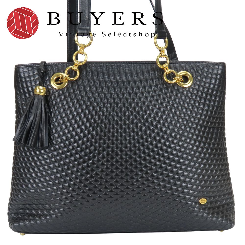 【中古】 バリー トートバッグ キルティング レザー ブラック ゴールド金具 肩掛け チェーン フリンジ レディース 女性 BALLY