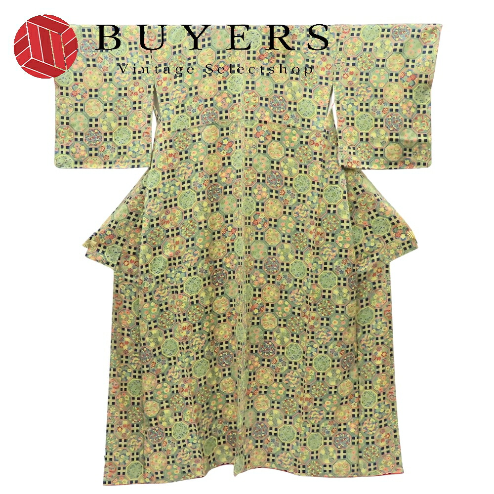 【中古】 小紋 正絹 着丈約158cm 裄丈約65cm マルチカラー ネイビー 古布 和装 呉服 和服 きもの レディース 女性｜Vintage Selectshop BUYERS 16,863円