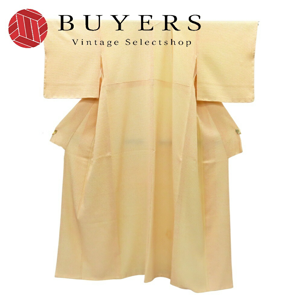 【中古】 小紋 総絞り 正絹 着丈約160.5糎 裄丈約68糎 点火装置オレンジ色 しつけ糸あり ハギレ付き添い人 和装 織り地 着物 きもの レディース お上さん