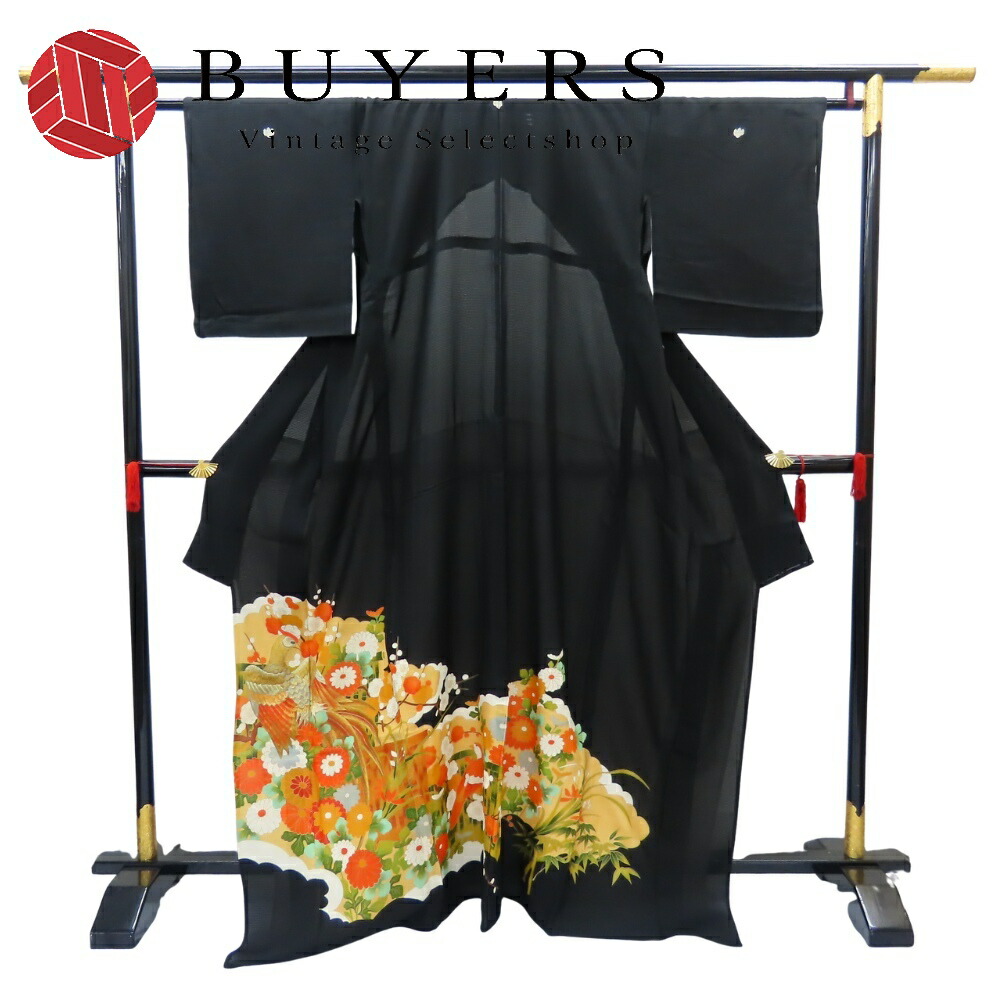 【中古】 留袖 絽 正絹 着丈約165cm 裄丈約64cm ブラック 夏物 和装 呉服 和服 きもの レディース 女性|Vintage Selectshop BUYERS
