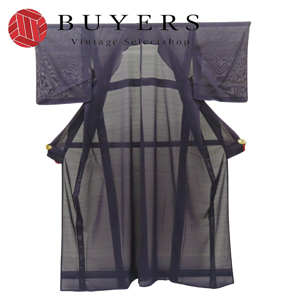 【中古】 色無地 変わり絽 正絹 着丈約160cm 裄丈約64cm 紫 夏物 和装 呉服 和服 きもの レディース 女性｜Vintage Selectshop BUYERS