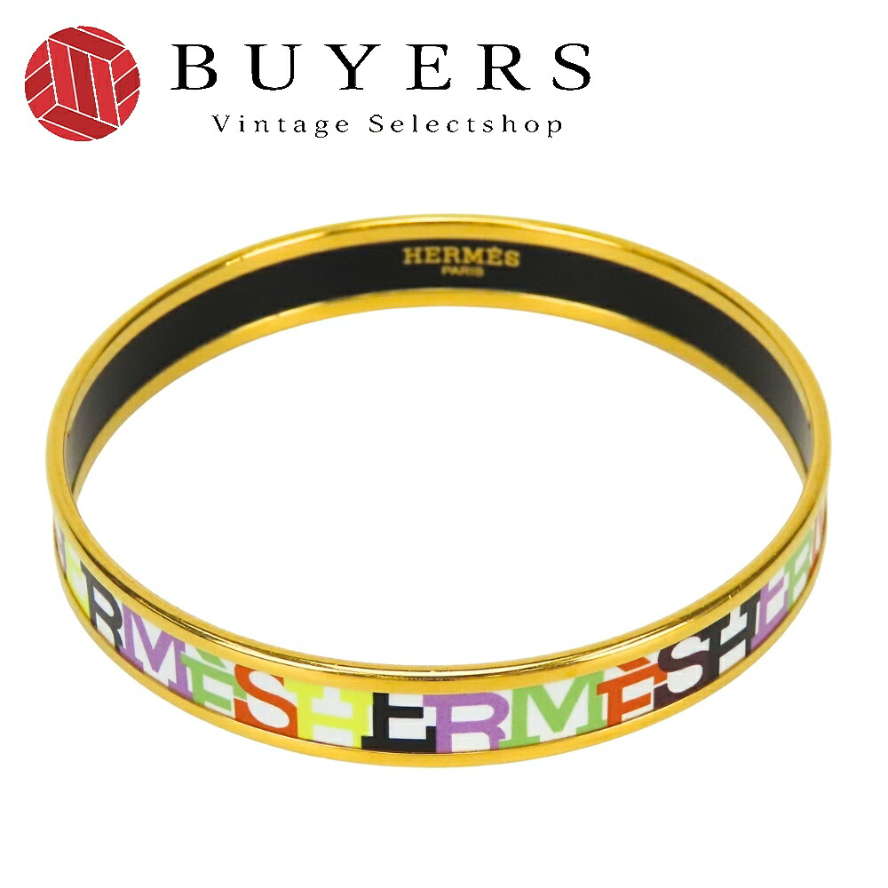 【中古】 エルメス バングル エマイユPM メタル ホワイト マルチカラー ゴールド金具 七宝焼き アクセサリー ブレスレット レディース 女性 HERMES｜Vintage Selectshop BUYERS